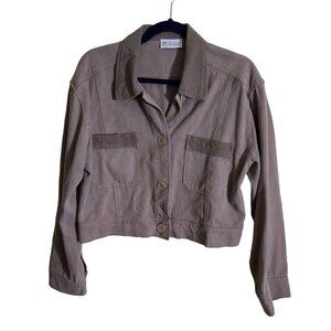 Betsy Vintage Brushed Cotton Tan Trucker Jacket Size M